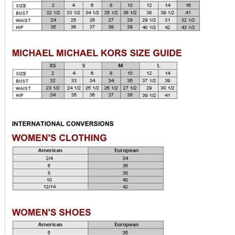 michael kors shoe chart|Michael Kors size chart for women.